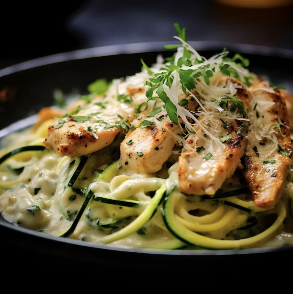 creamy low carb chicken alfredo with zucchini noodles